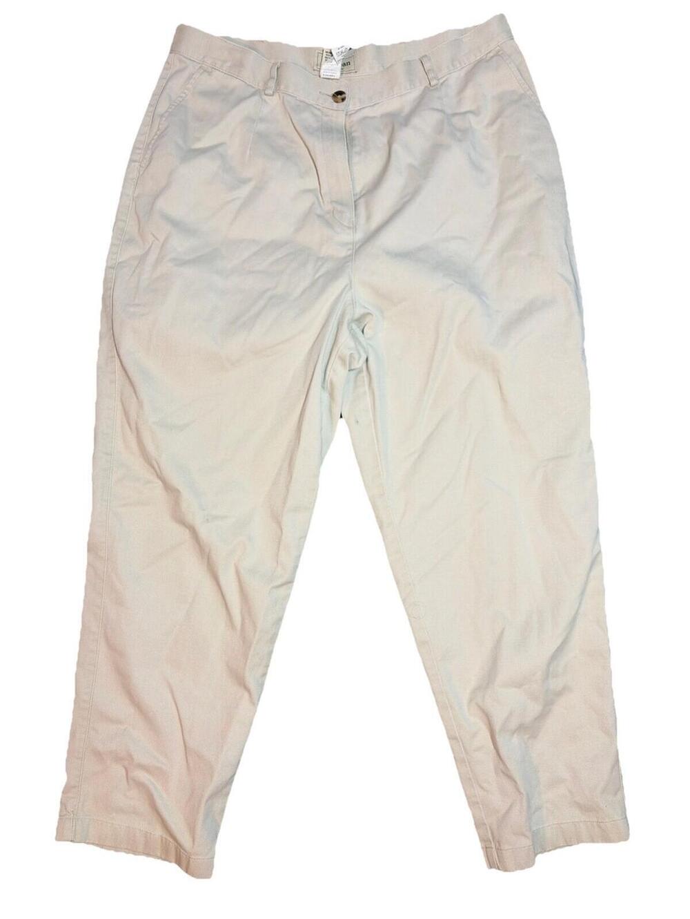 LL Bean Womens Pants 18 Cream Oatmeal Classic Fit Chino Pockets Career Office